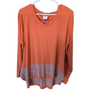 Cabi Lagen Look Long Sleeve Top S Womens Orange Striped Preppy Pullover V Neck